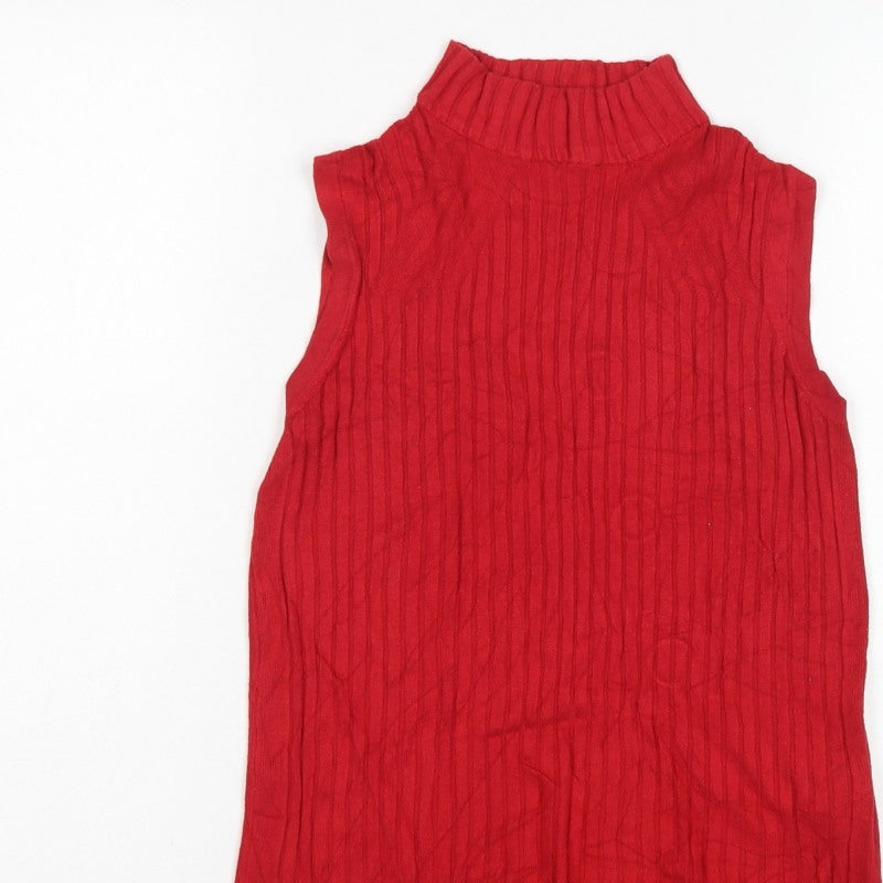 Marks and Spencer Women Red UK 10 Sleeveless Mock Neck Ribbed Jumper