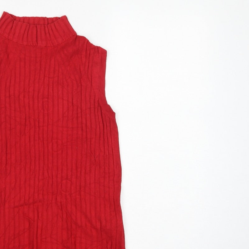 Marks and Spencer Women Red UK 10 Sleeveless Mock Neck Ribbed Jumper