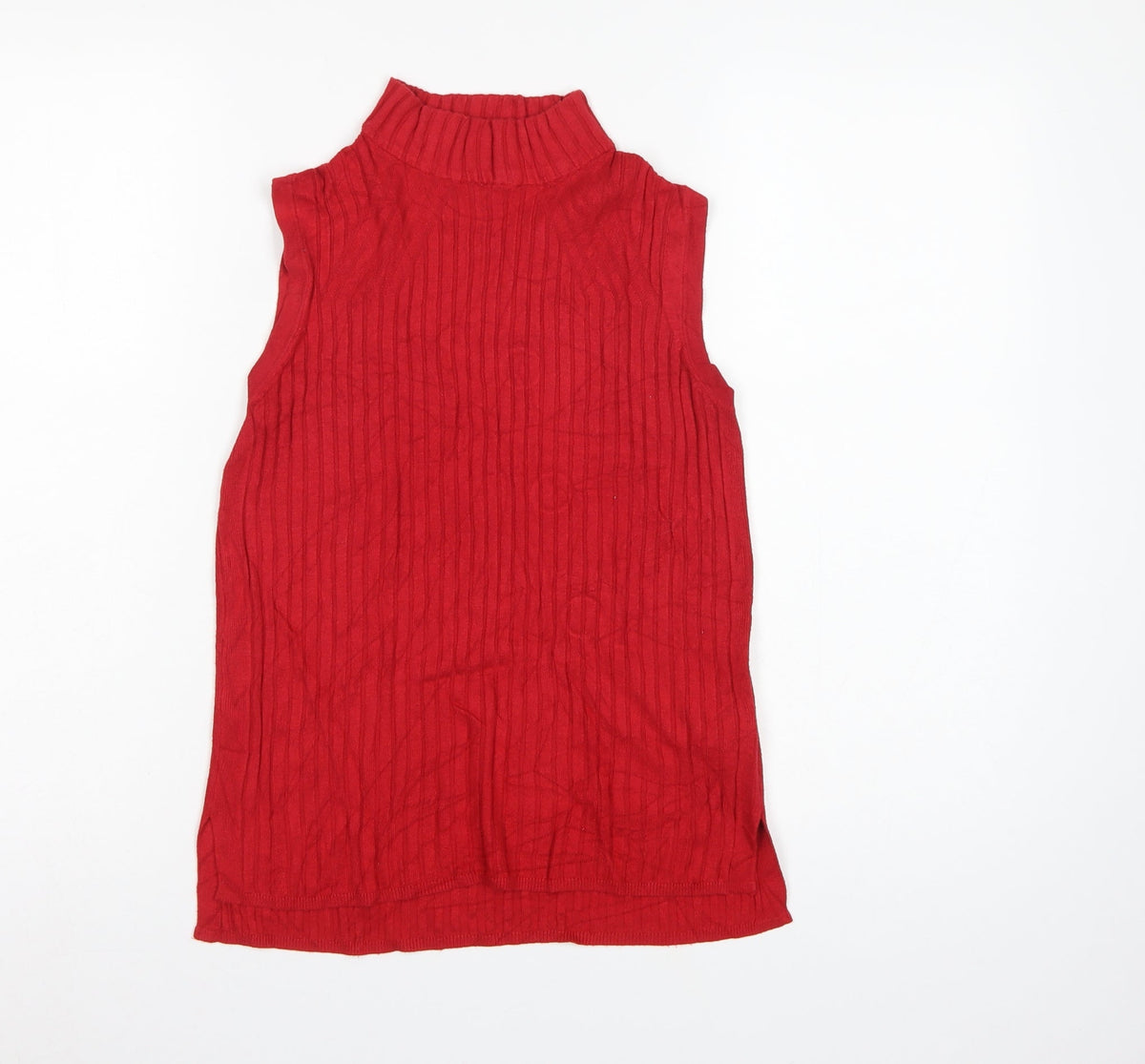 Marks and Spencer Women Red UK 10 Sleeveless Mock Neck Ribbed Jumper
