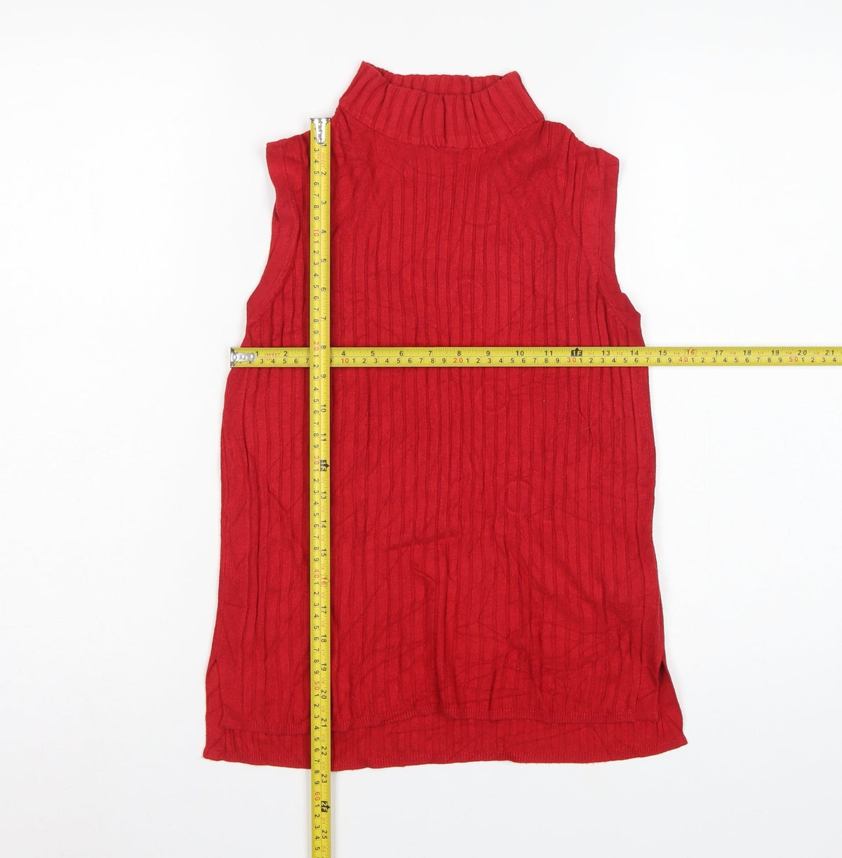 Marks and Spencer Women Red UK 10 Sleeveless Mock Neck Ribbed Jumper