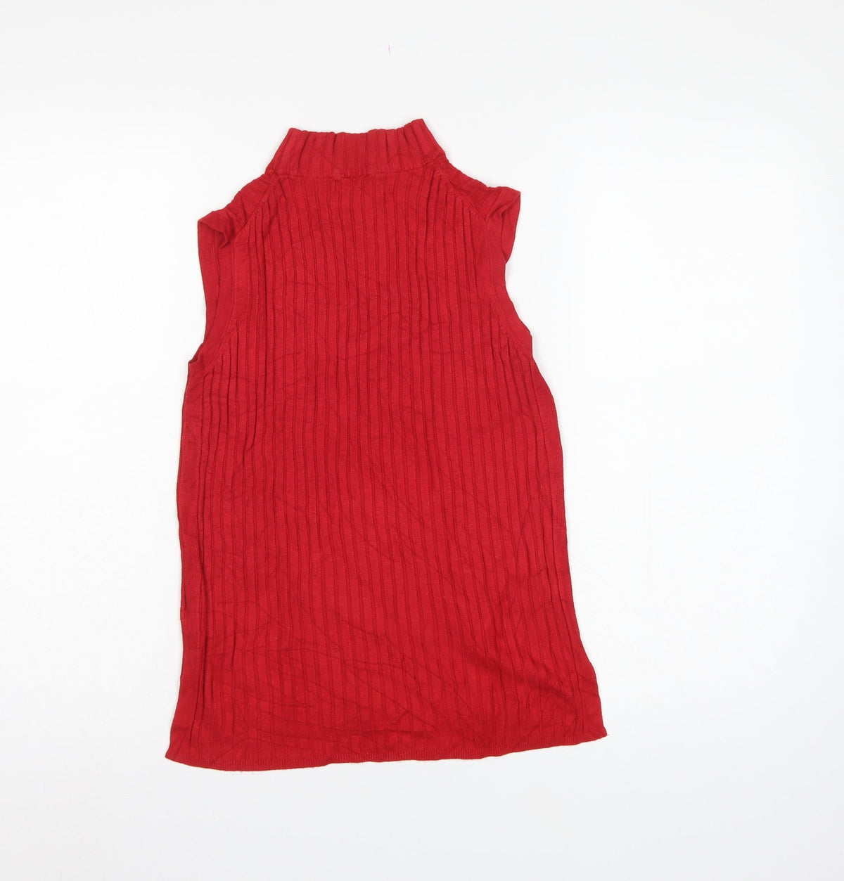 Marks and Spencer Women Red UK 10 Sleeveless Mock Neck Ribbed Jumper