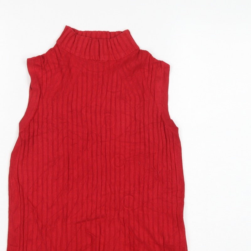 Marks and Spencer Women Red UK 10 Sleeveless Mock Neck Ribbed Jumper