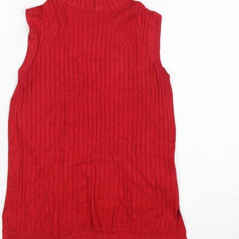 Marks and Spencer Women Red UK 10 Sleeveless Mock Neck Ribbed Jumper