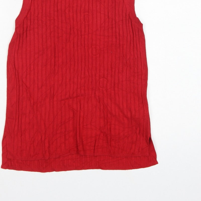 Marks and Spencer Women Red UK 10 Sleeveless Mock Neck Ribbed Jumper