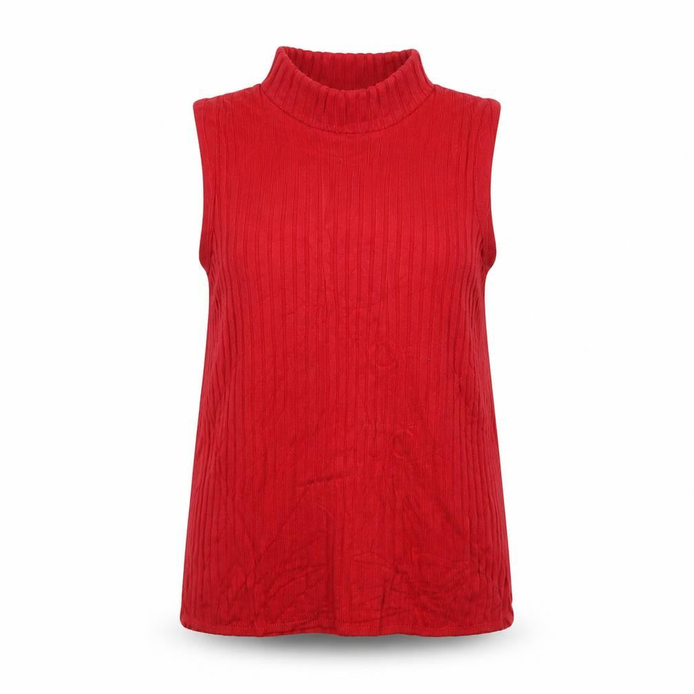 Marks and Spencer Women Red UK 10 Sleeveless Mock Neck Ribbed Jumper