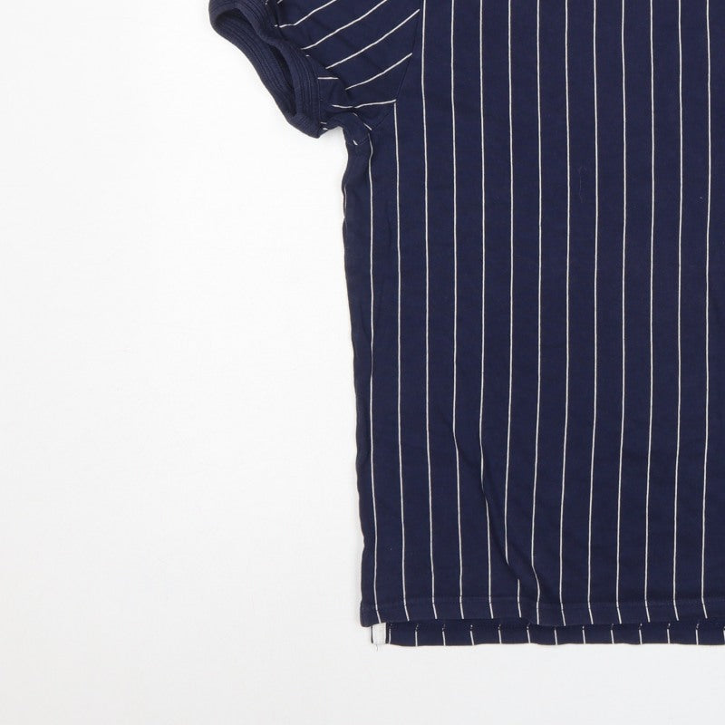 Fila Men’s Blue White Pinstripe Logo Crew Neck T-Shirt Size L