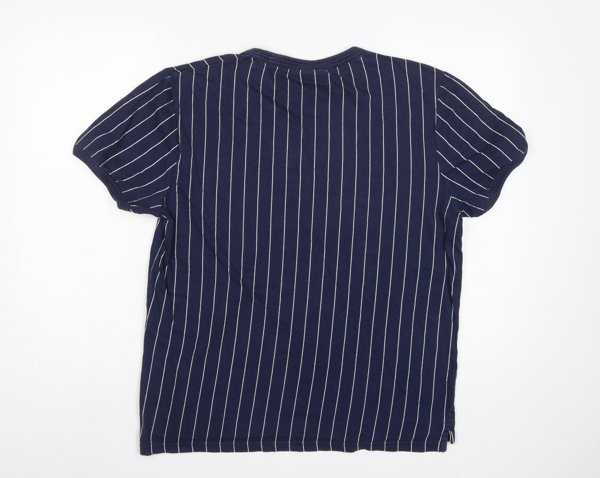 Fila Men’s Blue White Pinstripe Logo Crew Neck T-Shirt Size L