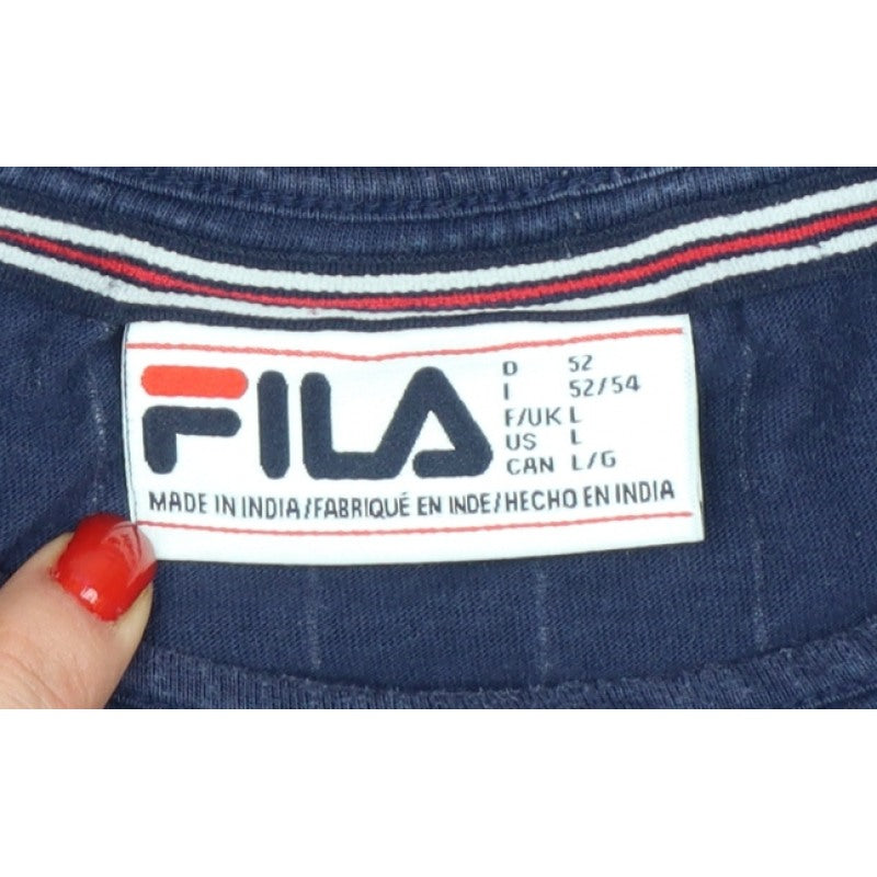 Fila Men’s Blue White Pinstripe Logo Crew Neck T-Shirt Size L