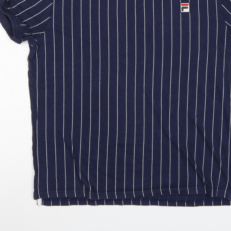 Fila Men’s Blue White Pinstripe Logo Crew Neck T-Shirt Size L