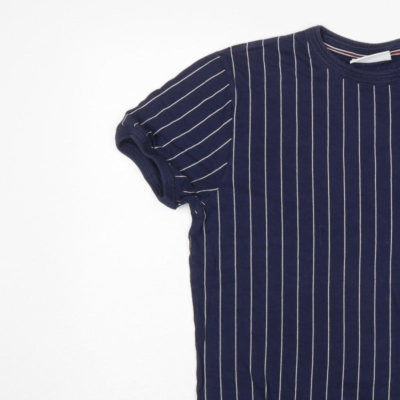 Fila Men’s Blue White Pinstripe Logo Crew Neck T-Shirt Size L