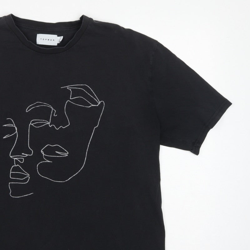 Topman Men’s Black M Graphic Art Face Crew Neck T-Shirt
