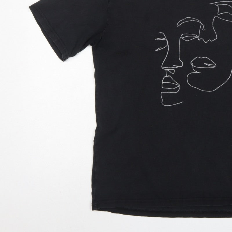 Topman Men’s Black M Graphic Art Face Crew Neck T-Shirt