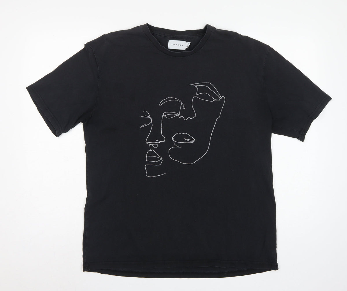 Topman Men’s Black M Graphic Art Face Crew Neck T-Shirt