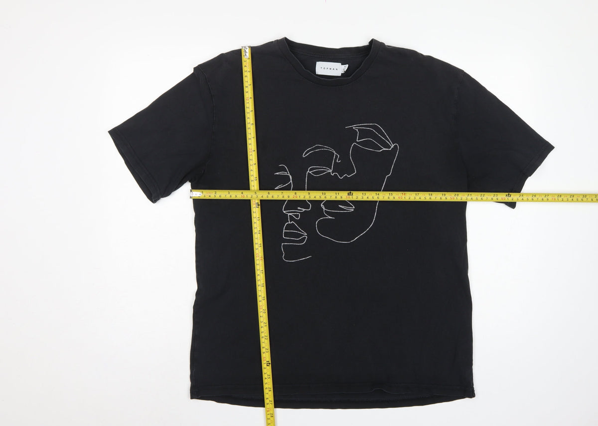 Topman Men’s Black M Graphic Art Face Crew Neck T-Shirt