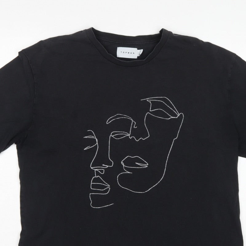 Topman Men’s Black M Graphic Art Face Crew Neck T-Shirt