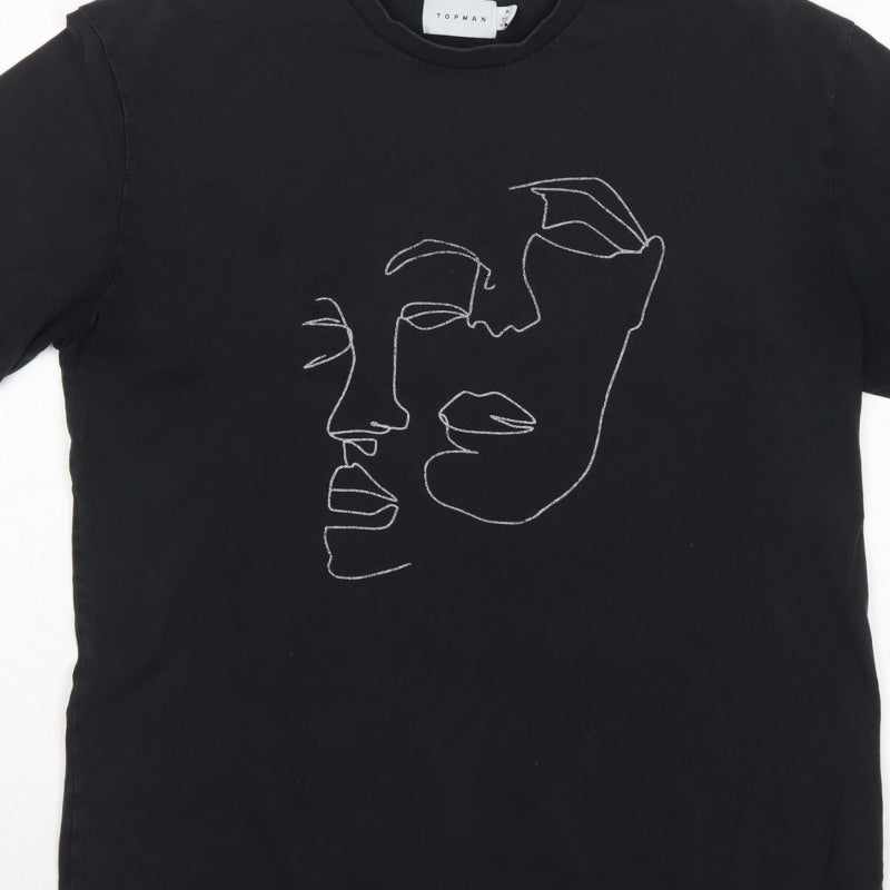 Topman Men’s Black M Graphic Art Face Crew Neck T-Shirt