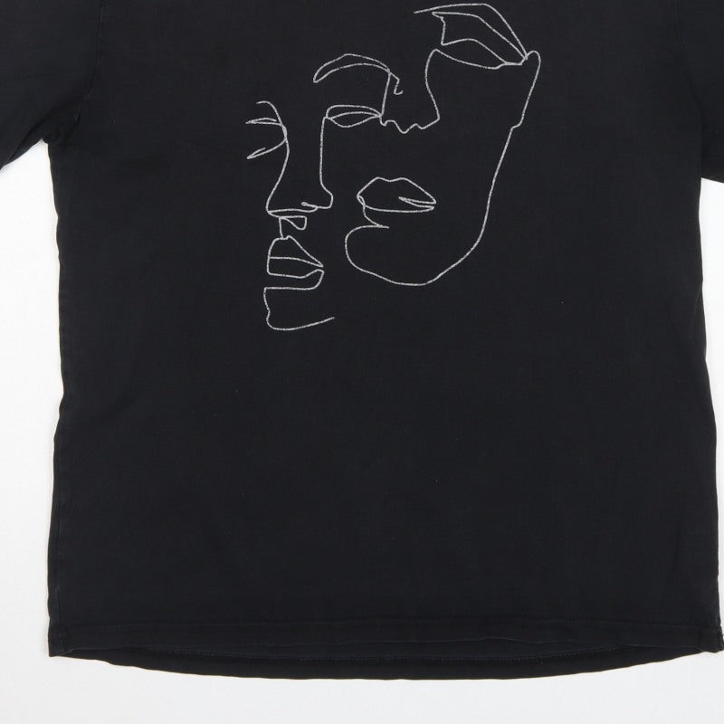 Topman Men’s Black M Graphic Art Face Crew Neck T-Shirt