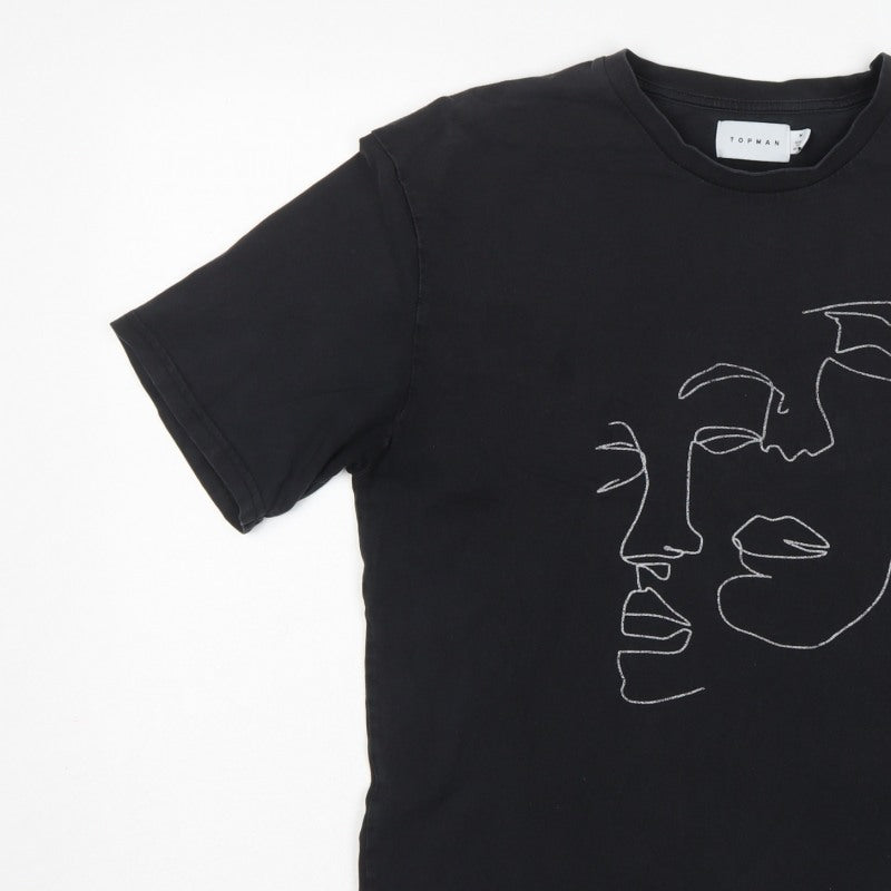 Topman Men’s Black M Graphic Art Face Crew Neck T-Shirt