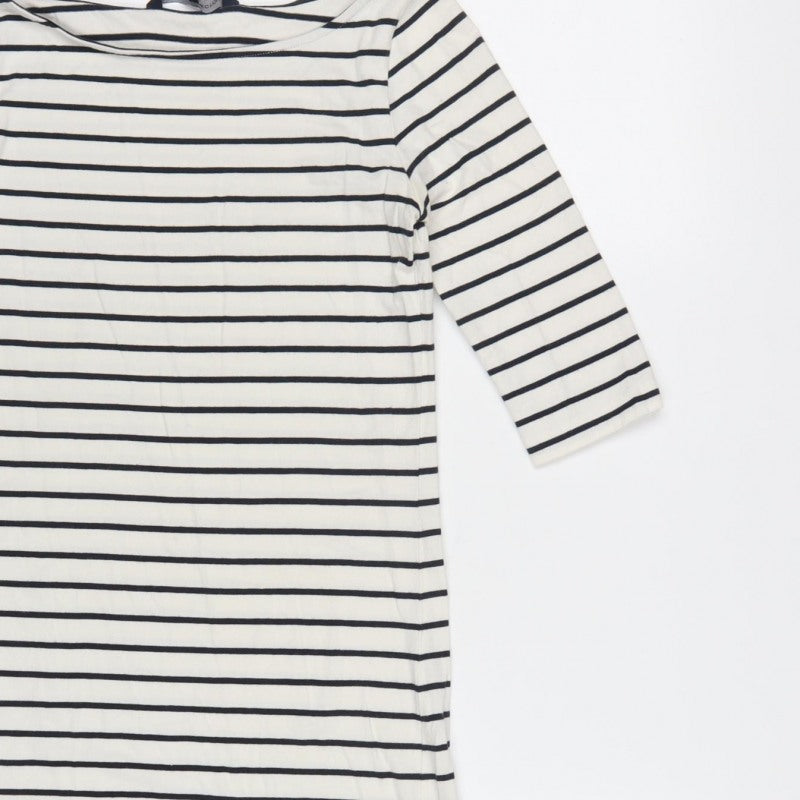 French Connection Women Ivory Blue Stripe Knee Length Sheath Dress UK 6