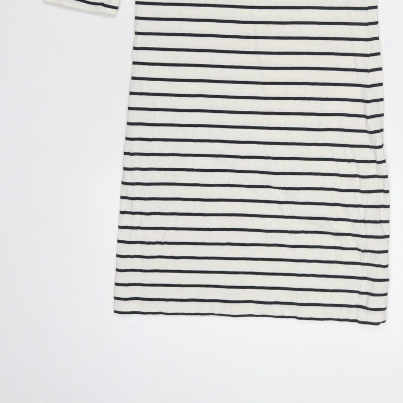 French Connection Women Ivory Blue Stripe Knee Length Sheath Dress UK 6