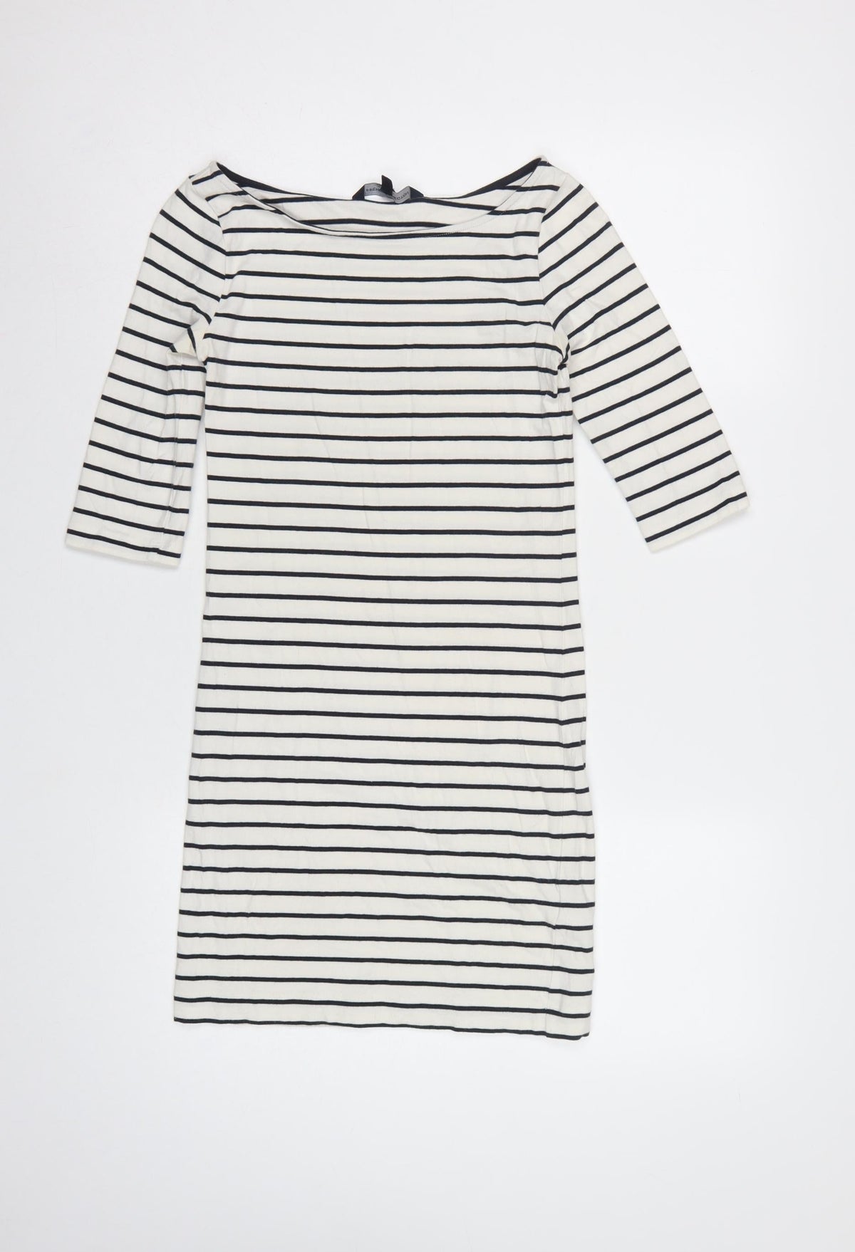 French Connection Women Ivory Blue Stripe Knee Length Sheath Dress UK 6