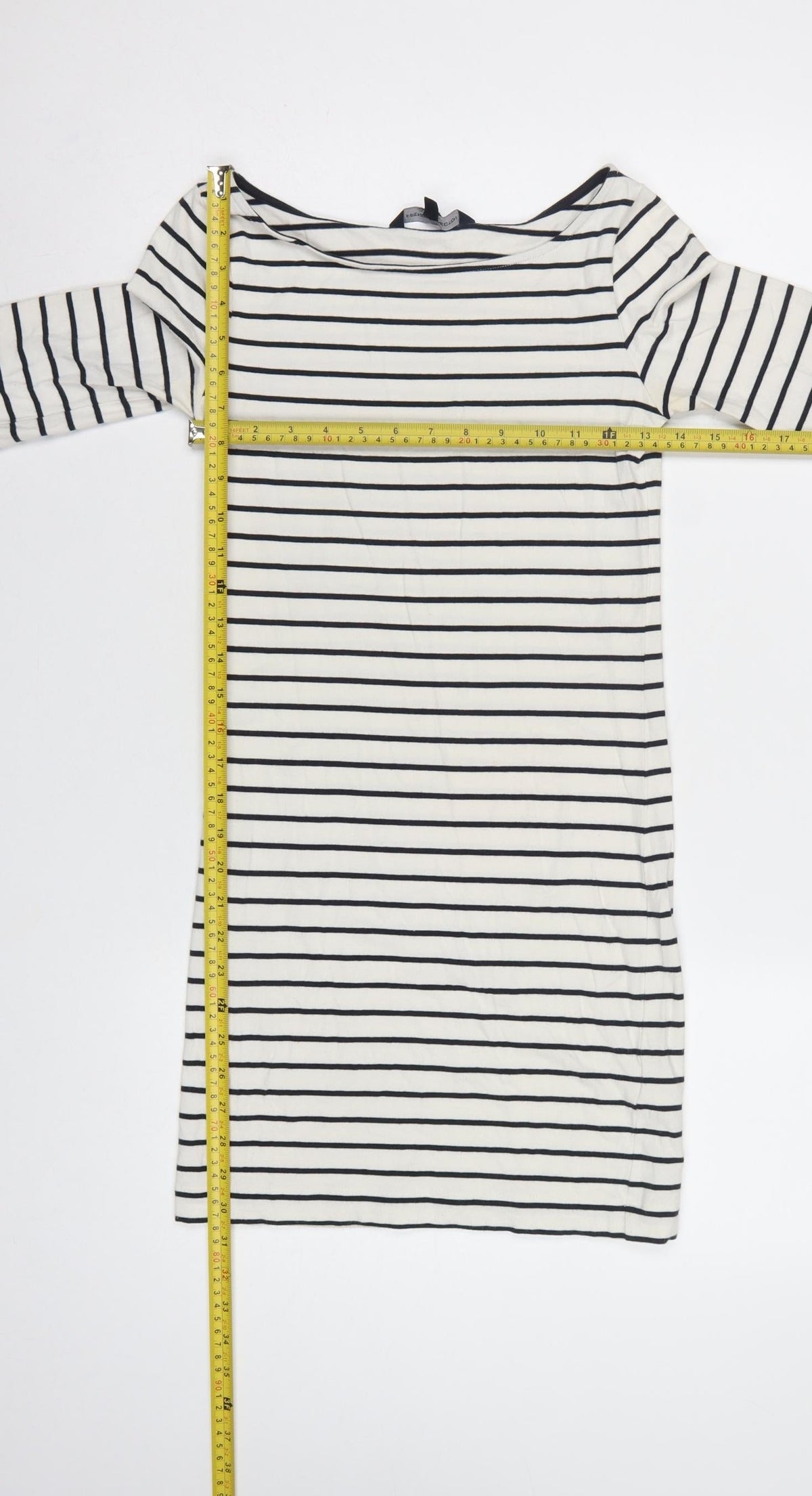 French Connection Women Ivory Blue Stripe Knee Length Sheath Dress UK 6