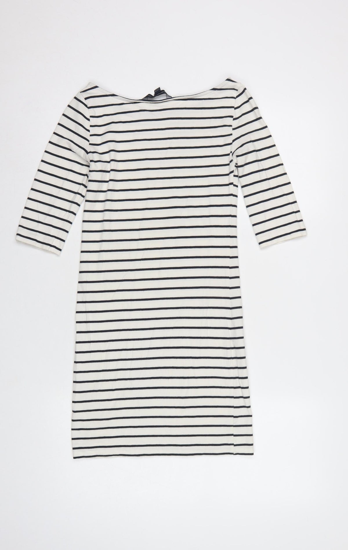 French Connection Women Ivory Blue Stripe Knee Length Sheath Dress UK 6