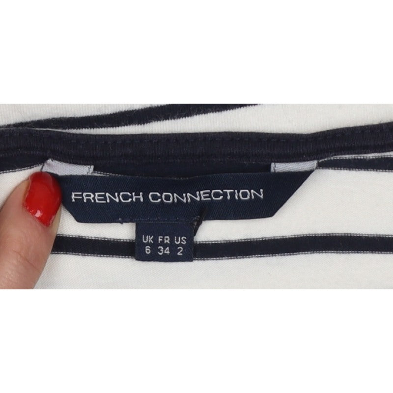 French Connection Women Ivory Blue Stripe Knee Length Sheath Dress UK 6