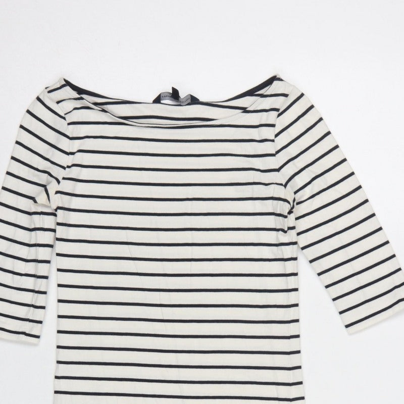 French Connection Women Ivory Blue Stripe Knee Length Sheath Dress UK 6
