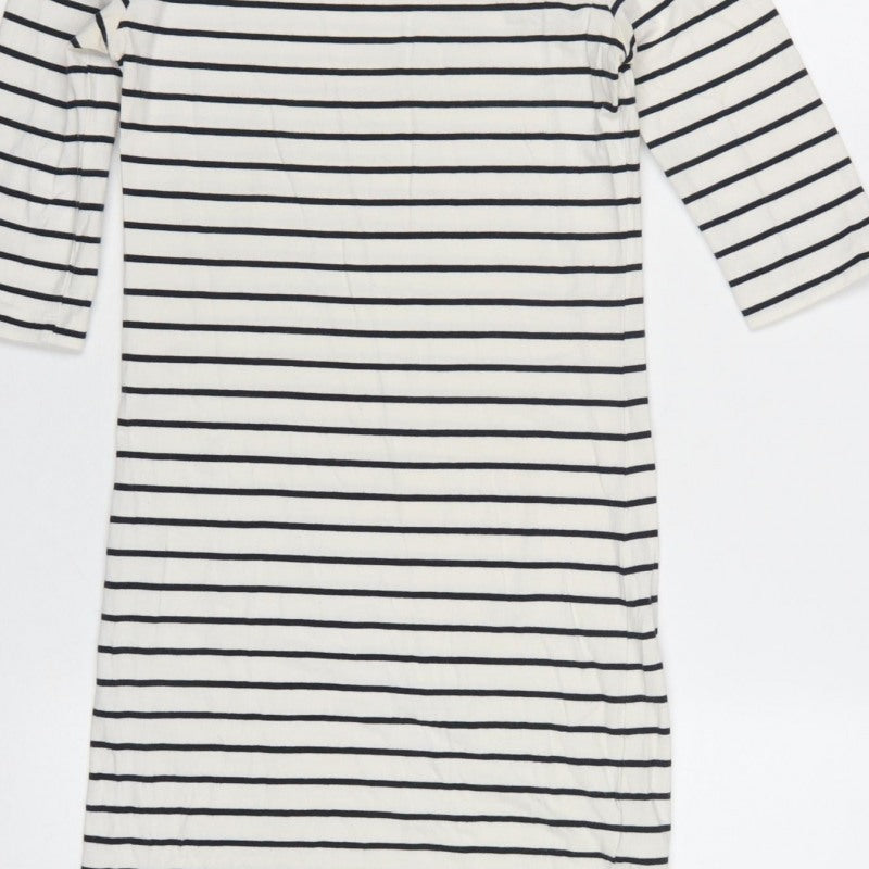 French Connection Women Ivory Blue Stripe Knee Length Sheath Dress UK 6