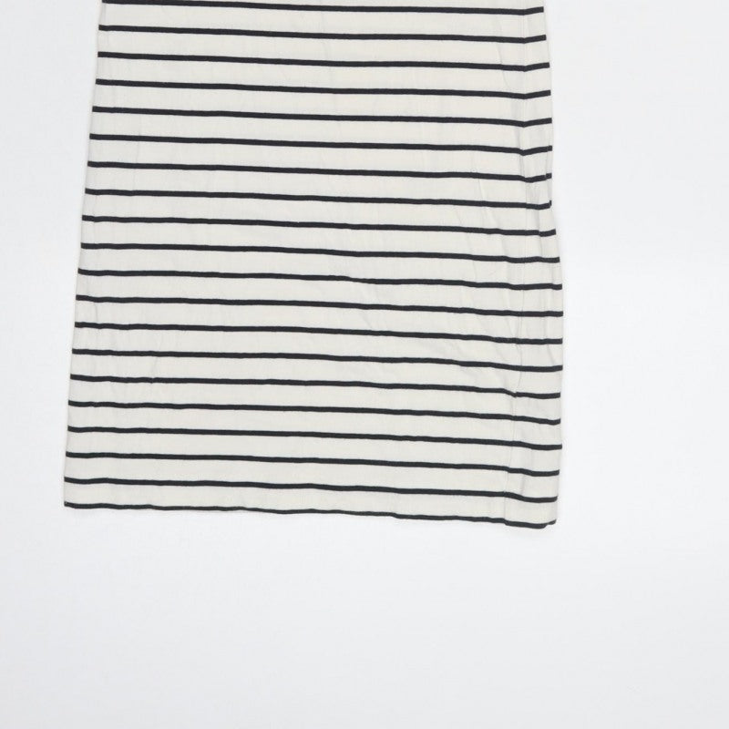 French Connection Women Ivory Blue Stripe Knee Length Sheath Dress UK 6