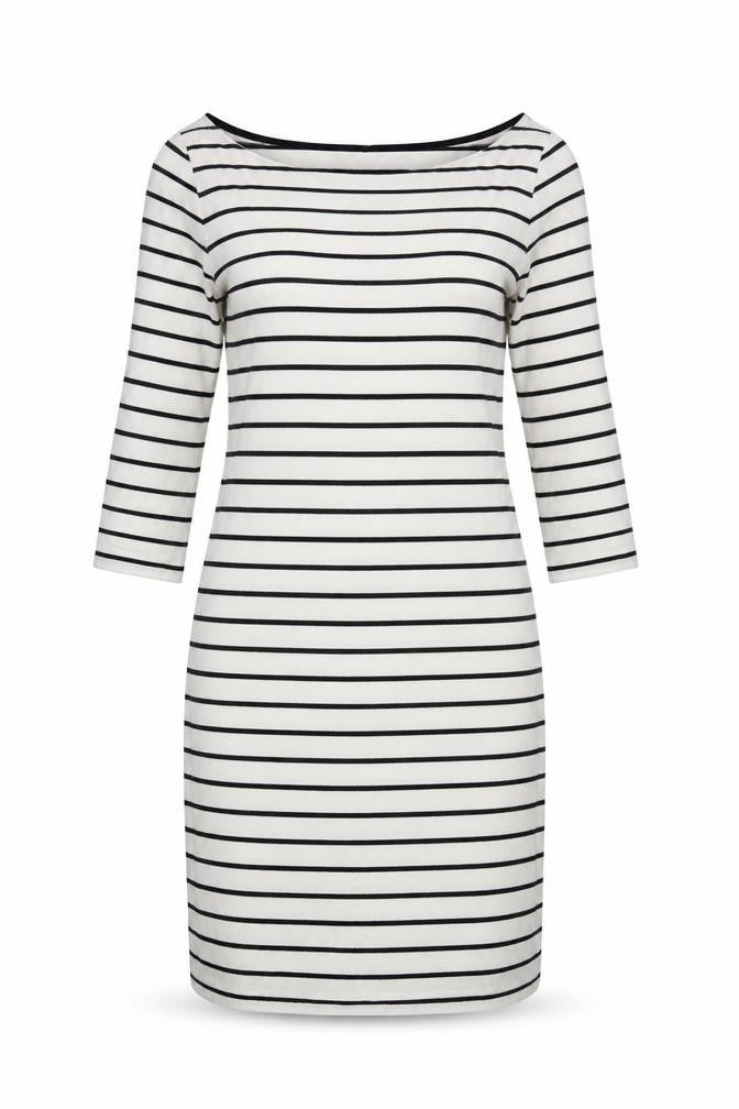 French Connection Women Ivory Blue Stripe Knee Length Sheath Dress UK 6
