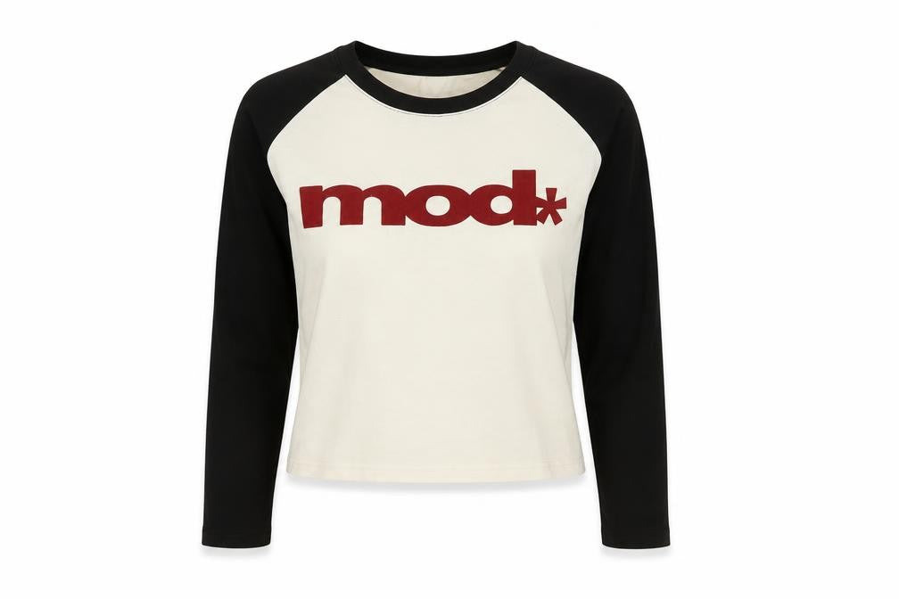 Fattonny Women's Ivory Black L Cropped Raglan Long Sleeve Logo T-Shirt