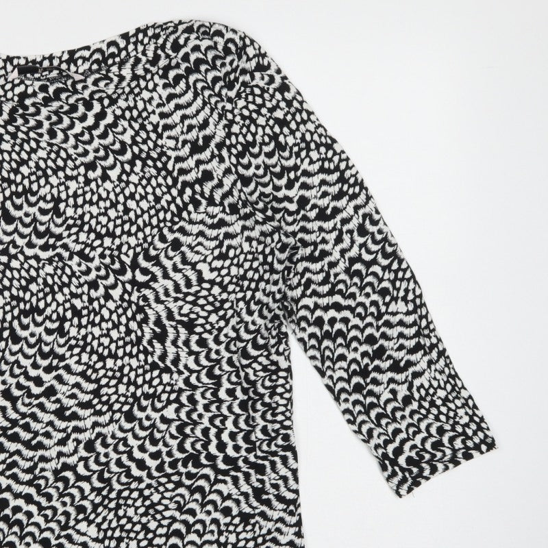 Tu Women's Black White Geometric Tunic Top UK 16 3/4 Sleeve