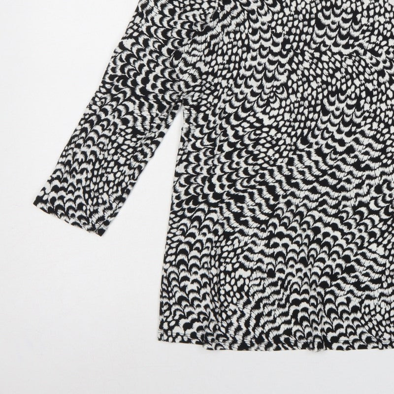 Tu Women's Black White Geometric Tunic Top UK 16 3/4 Sleeve
