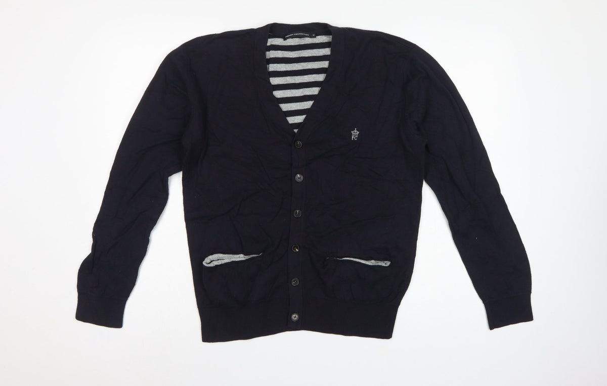 French Connection Men's Black M Button V-Neck Striped Knit Cardigan