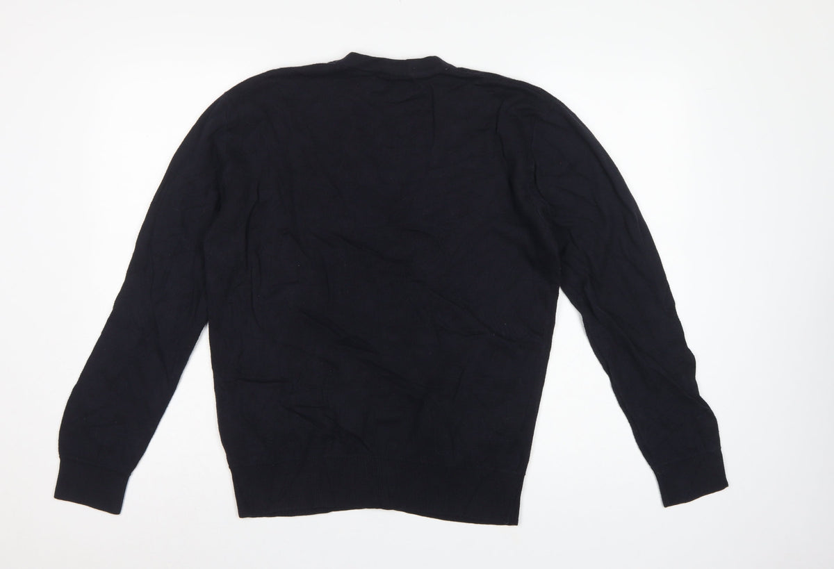 French Connection Men's Black M Button V-Neck Striped Knit Cardigan