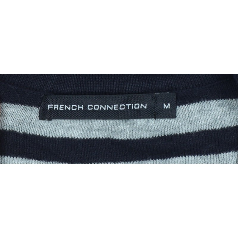 French Connection Men's Black M Button V-Neck Striped Knit Cardigan