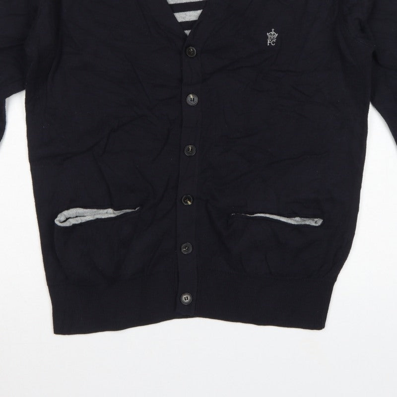French Connection Men's Black M Button V-Neck Striped Knit Cardigan