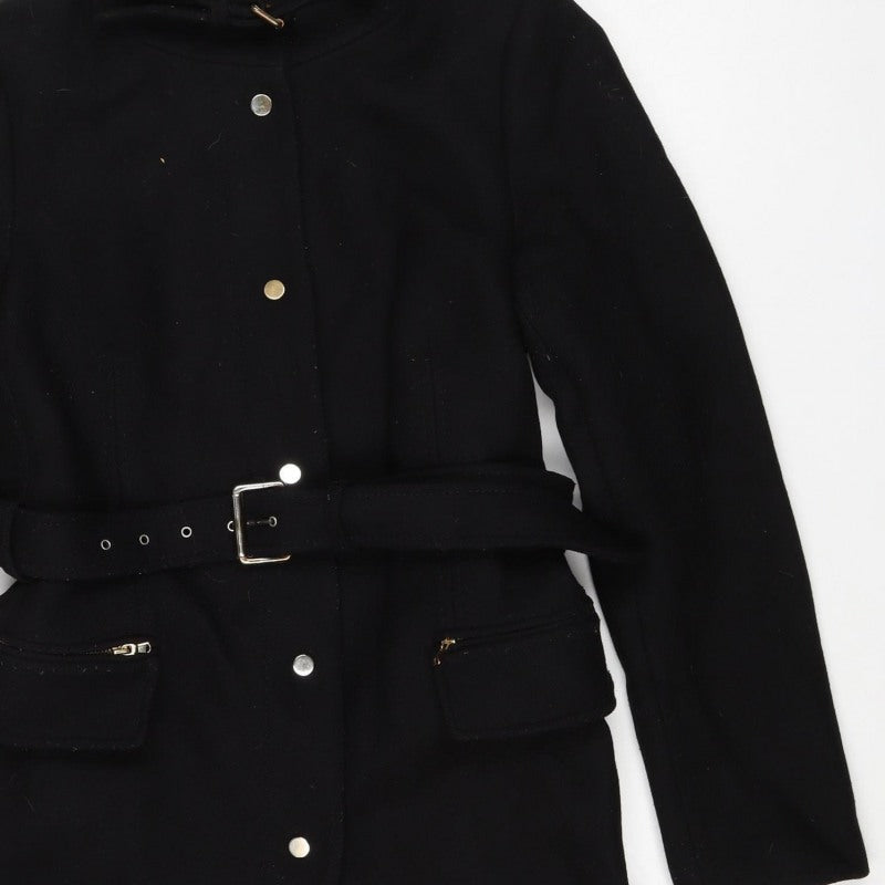 Zara Woman Black M Military Belted Mid-Length Coat