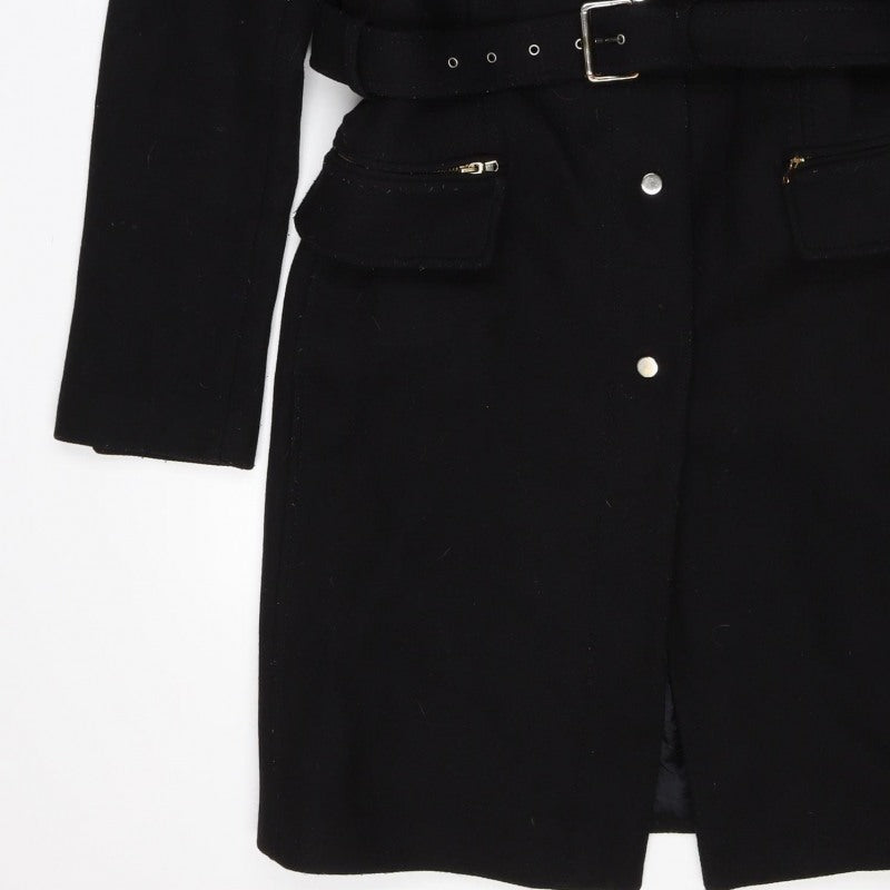 Zara Woman Black M Military Belted Mid-Length Coat