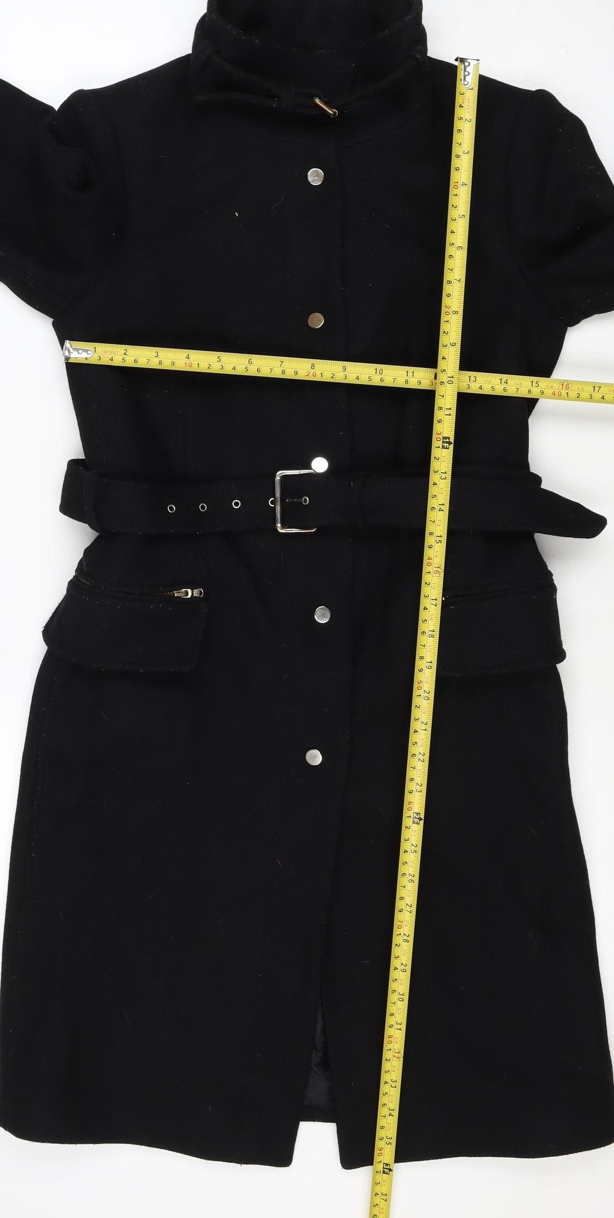 Zara Woman Black M Military Belted Mid-Length Coat