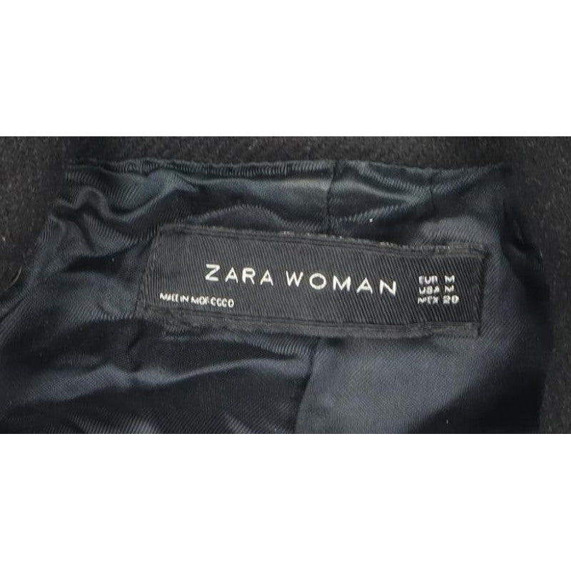 Zara Woman Black M Military Belted Mid-Length Coat