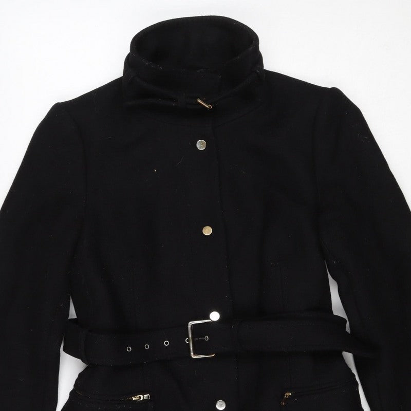 Zara Woman Black M Military Belted Mid-Length Coat