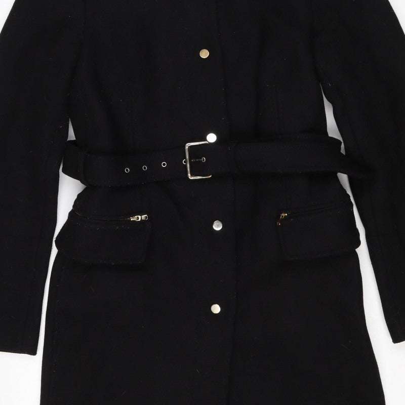 Zara Woman Black M Military Belted Mid-Length Coat