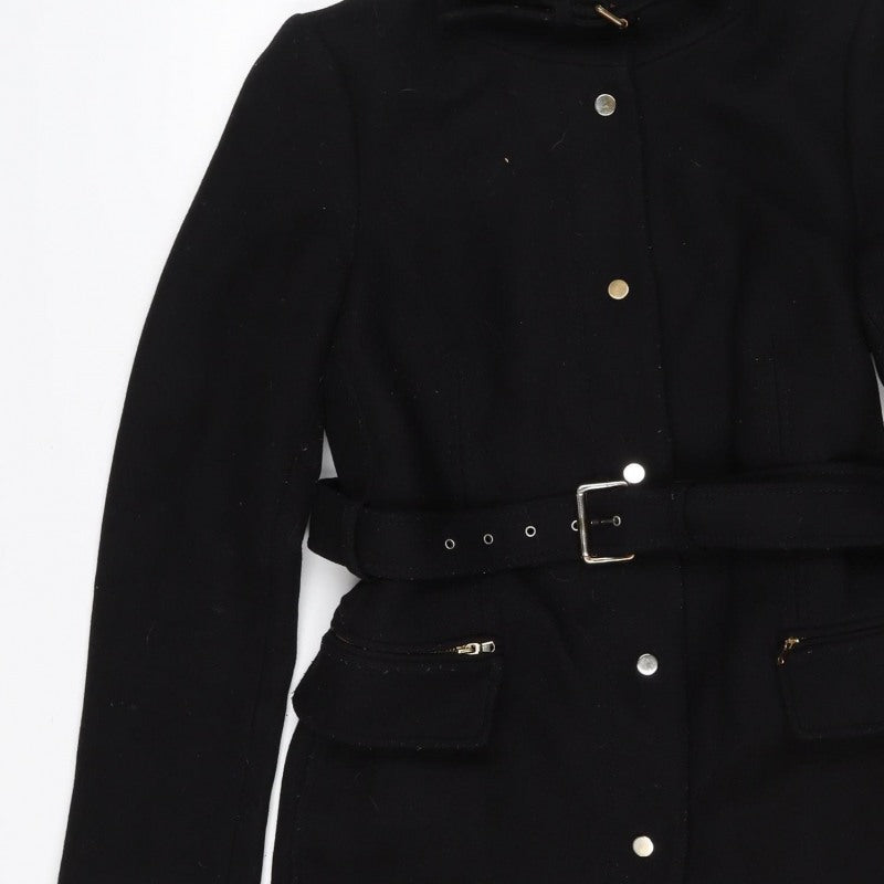 Zara Woman Black M Military Belted Mid-Length Coat
