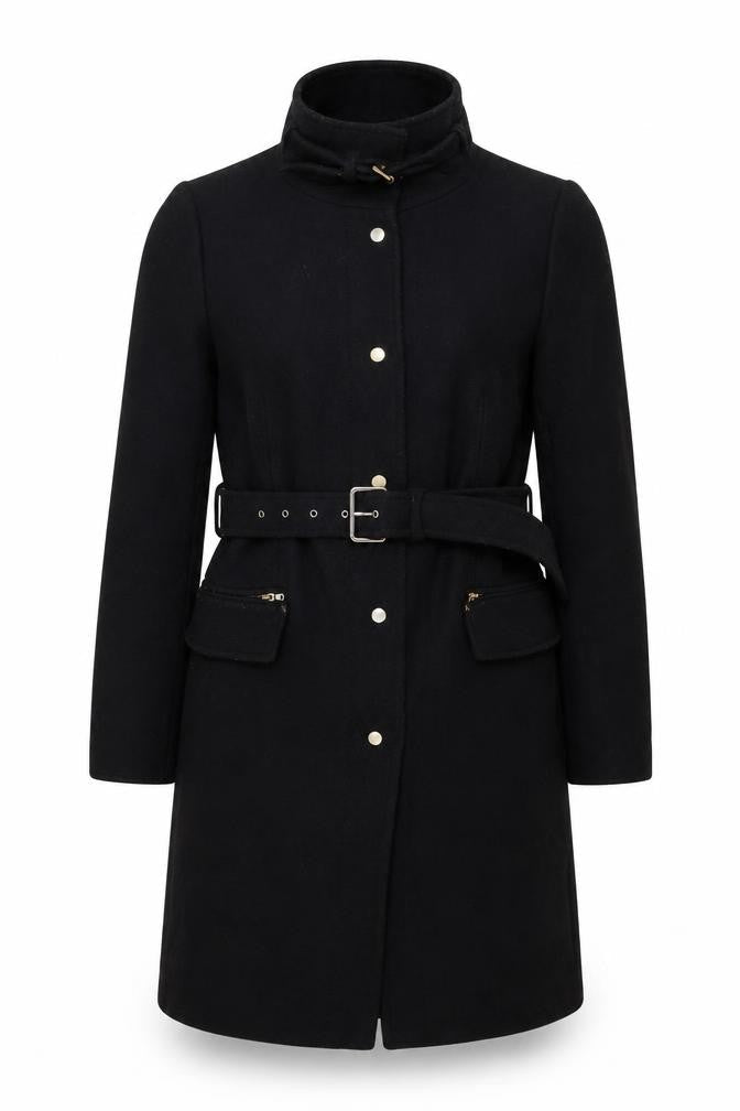 Zara Woman Black M Military Belted Mid-Length Coat