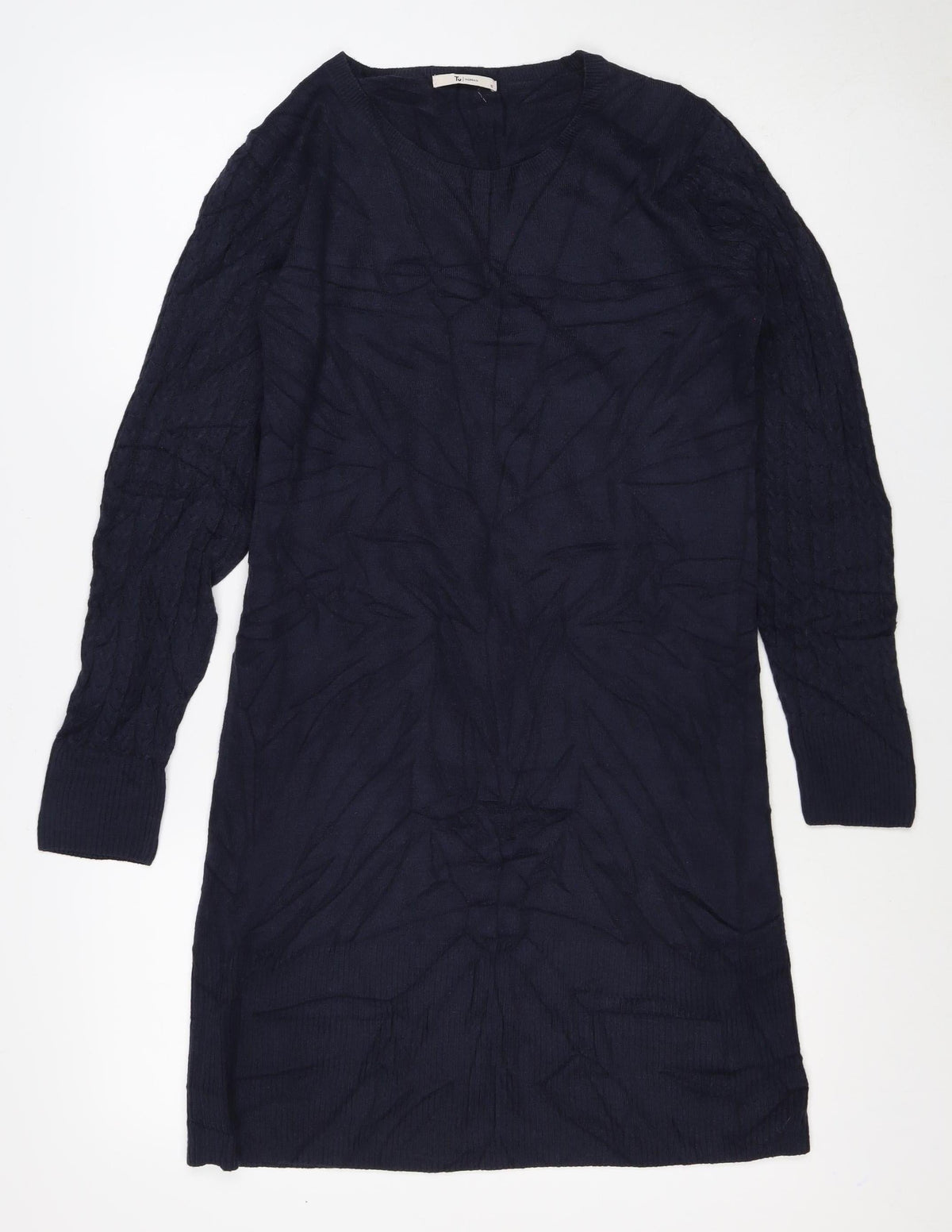 TU Women’s Navy Blue Size 12 Cable Knit Jumper Dress Long Sleeve