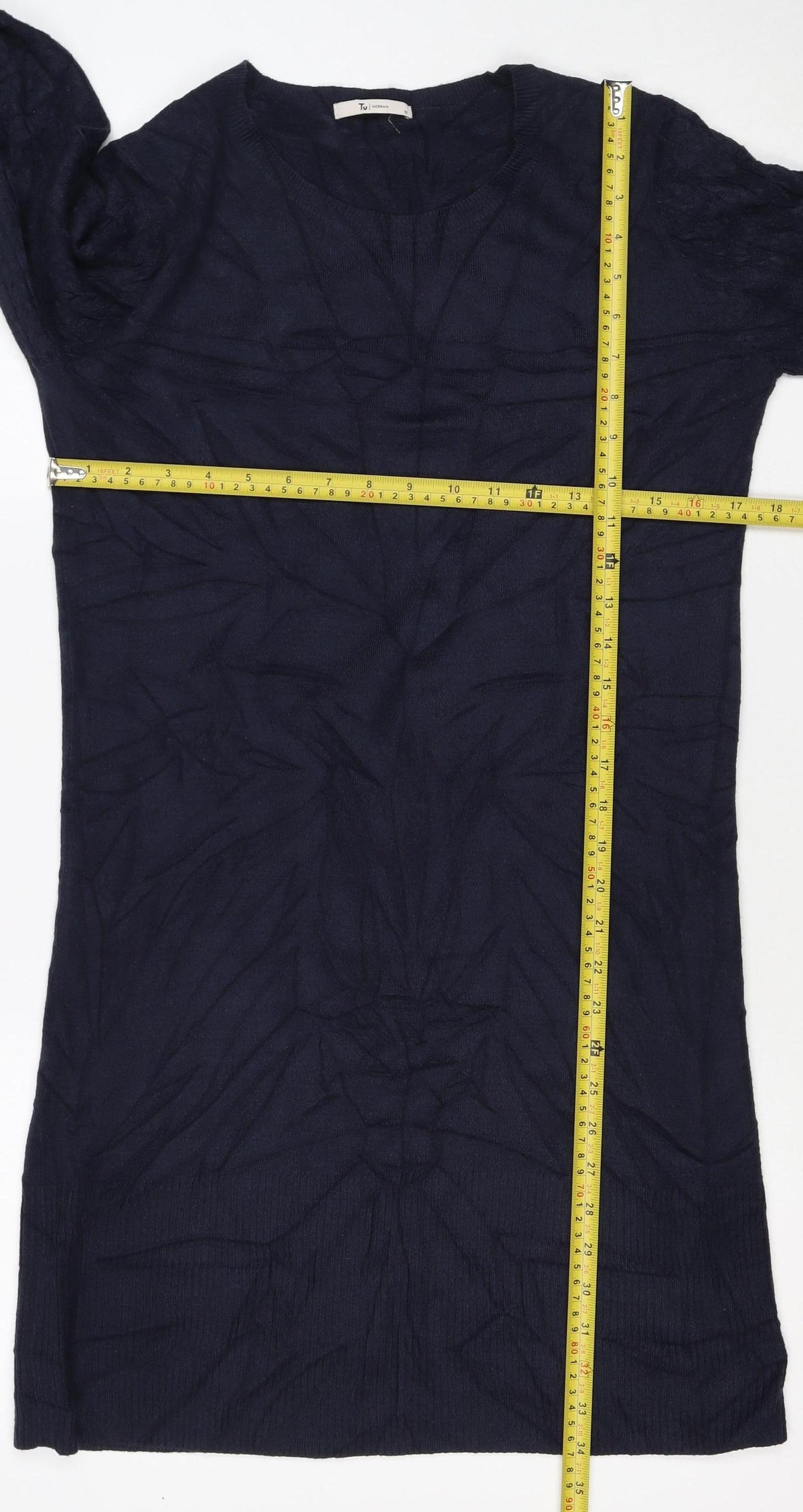 TU Women’s Navy Blue Size 12 Cable Knit Jumper Dress Long Sleeve