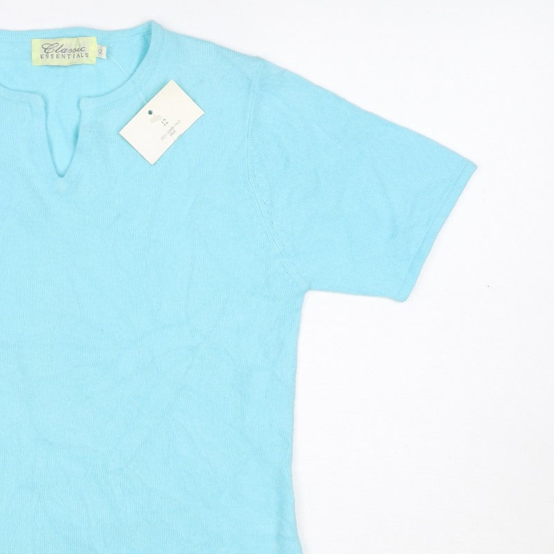 Classic Essentials Women’s Blue Size 12 Knit V-Neck Short Sleeve Top